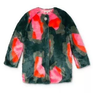 KENZO Girls' Color-Block Faux Fur Coat Size 10 Women’s Small Designer Runway